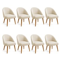 Kit 08 Cadeiras Poltrona de Jantar Estofada Luna Boucle Pés Palito Castanho - Pallazio