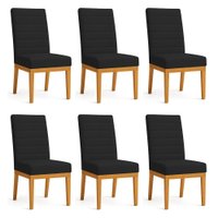 Kit 6 Cadeiras de Jantar Solana Veludo Base de Madeira - Pallazio Cor:Preto