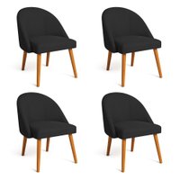 Kit 04 Cadeiras Poltrona de Jantar Luna Suede Preto Pés Palito Castanho - Pallazio