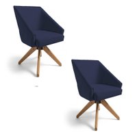 Kit 2 Poltronas Giratórias Alana Veludo Azul Marinho Base de Madeira - Pallazio