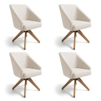 Kit 4 Poltronas Giratórias Alana Linho Base de Madeira - Pallazio Cor:Bege