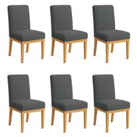 Kit 6 Cadeiras de Jantar Solana Boucle Base de Madeira - Pallazio Cor:Grafite