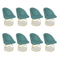 Kit 08 Cadeiras Poltrona de Jantar Bela Suede Azul Turquesa Base Metálica Luxo Dourado - Pallazio