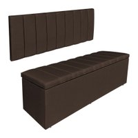 Kit Cabeceira Painel e Calçadeira Recamier Baú Queen 1,60m Holanda Suede Marrom - Pallazio