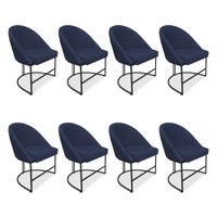Kit 08 Cadeiras Poltrona de Jantar Bela Veludo Azul Marinho Base Metálica Industrial Preto - Pallazio