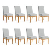 Kit 8 Cadeiras de Jantar Brisa Suede Base de Madeira - Pallazio Cor:Cinza