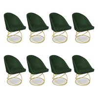 Kit 08 Cadeiras Poltrona de Jantar Bela Suede Verde Base Metálica Luxo Dourado - Pallazio