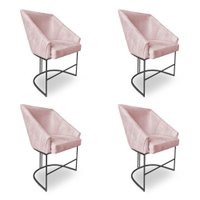 Kit 4 Poltronas Luxo Alana Suede Rosa Bebê Base Ferro Preto - Pallazio