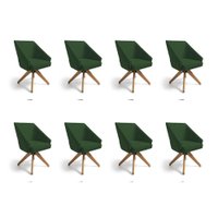 Kit 8 Poltronas Giratórias Alana Suede Base de Madeira - Pallazio Cor:Verde