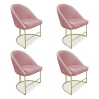 Kit 04 Cadeiras Poltrona de Jantar Bela Veludo Rosê Base Metálica Industrial Dourado - Pallazio