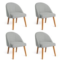 Kit 04 Cadeiras Poltrona de Jantar Luna Suede Cinza Pés Palito Castanho - Pallazio