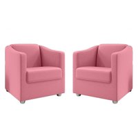Kit 2 Poltronas Decorativa Ana Suede Rosa Pés Cromado - Pallazio