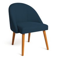 Cadeira Poltrona de Jantar Luna Suede Azul Marinho Pés Palito Castanho - Pallazio