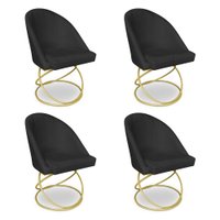 Kit 04 Cadeiras Poltrona de Jantar Bela Veludo Preto Base Metálica Luxo Dourado - Pallazio