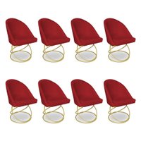Kit 08 Cadeiras Poltrona de Jantar Bela Suede Vermelho Base Metálica Luxo Dourado - Pallazio