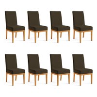 Kit 8 Cadeiras de Jantar Brisa Suede Base de Madeira - Pallazio Cor:Marrom