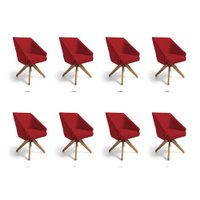 Kit 8 Poltronas Giratórias Alana Suede Base de Madeira - Pallazio Cor:Vermelho