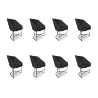 Kit 8 Poltronas Luxo Alana Veludo Preto Base Ferro Preto - Pallazio