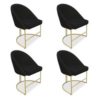 Kit 04 Cadeiras Poltrona de Jantar Bela Veludo Preto Base Metálica Industrial Dourado - Pallazio