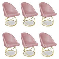 Kit 06 Cadeiras Poltrona de Jantar Bela Veludo Rosê Base Metálica Luxo Dourado - Pallazio