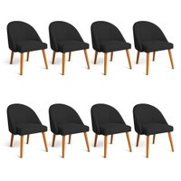 Kit 08 Cadeiras Poltrona de Jantar Luna Suede Preto Pés Palito Castanho - Pallazio