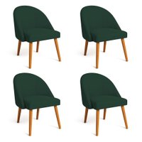 Kit 04 Cadeiras Poltrona de Jantar Luna Suede Verde Pés Palito Castanho - Pallazio