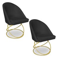 Kit 02 Cadeiras Poltrona de Jantar Bela Suede Base Metálica Luxo Dourado - Pallazio