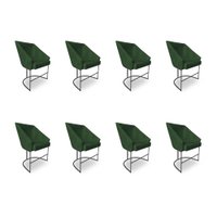 Kit 8 Poltronas Luxo Alana Suede Base Ferro Preto - Pallazio Cor:Verde