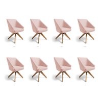Kit 8 Poltronas Giratórias Alana Suede Base de Madeira - Pallazio Cor:Rosa Bebê
