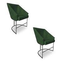 Kit 2 Poltronas Luxo Alana Suede Base Ferro Preto - Pallazio Cor:Verde