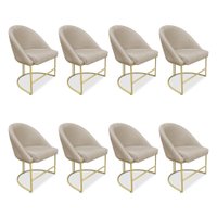 Kit 08 Cadeiras Poltrona de Jantar Bela Veludo Bege Base Metálica Industrial Dourado - Pallazio
