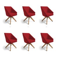 Kit 6 Poltronas Giratórias Alana Suede Vermelho Base de Madeira - Pallazio