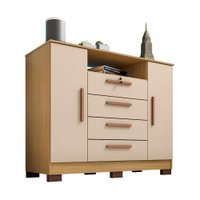 Cômoda Rack para Quarto 2 Portas e 4 Gavetas Lolla Carvalho/Off White - Pallazio