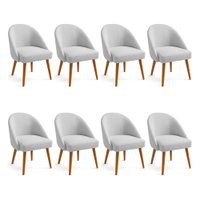 Kit 08 Cadeiras Poltrona de Jantar Estofada Luna Boucle Cinza Pés Palito Castanho - Pallazio
