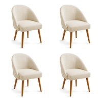 Kit 04 Cadeiras Poltrona de Jantar Estofada Luna Boucle Pés Palito Castanho - Pallazio