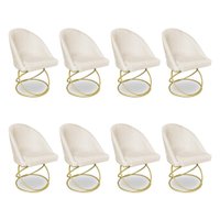 Kit 08 Cadeiras Poltrona de Jantar Bela Veludo Bege Base Metálica Luxo Dourado - Pallazio