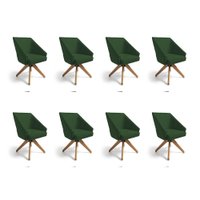 Kit 8 Poltronas Giratórias Alana Suede Verde Base de Madeira - Pallazio