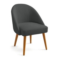 Cadeira Poltrona de Jantar Estofada Luna Boucle Grafite Pés Palito Castanho - Pallazio