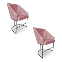 Kit 2 Poltronas Luxo Alana Veludo Rosê Base Ferro Preto - Pallazio