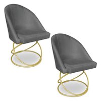 Kit 02 Cadeiras Poltrona de Jantar Bela Suede Grafite Base Metálica Luxo Dourado - Pallazio