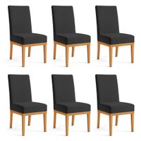 Kit 6 Cadeiras de Jantar Brisa Suede Preto Base de Madeira - Pallazio