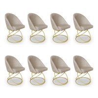Kit 08 Cadeiras Poltrona de Jantar Bela Linho Bege Base Metálica Luxo Dourado - Pallazio