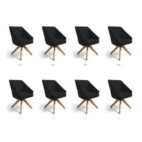 Kit 8 Poltronas Giratórias Alana Suede Base de Madeira - Pallazio Cor:Preto