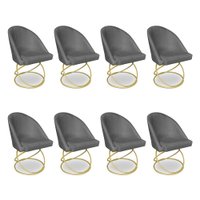 Kit 08 Cadeiras Poltrona de Jantar Bela Suede Grafite Base Metálica Luxo Dourado - Pallazio