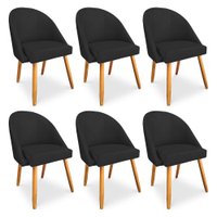 Kit 6 Cadeiras de Jantar Bela Veludo Preto Pés Palito Castanho - Pallazio