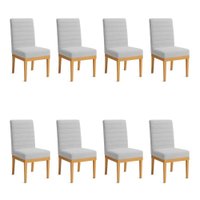 Kit 8 Cadeiras de Jantar Solana Boucle Cinza Base de Madeira - Pallazio