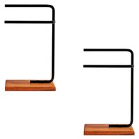 Kit 2 Porta Toalhas de Rosto Eleganza Metal Preto e Madeira - Pallazio