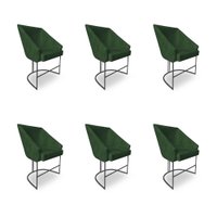 Kit 6 Poltronas Luxo Alana Suede Base Ferro Preto - Pallazio Cor:Verde