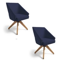 Kit 2 Poltronas Giratórias Alana Suede Base de Madeira - Pallazio Cor:Azul Marinho
