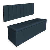 Kit Cabeceira Painel e Calçadeira Recamier Baú Queen 1,60m Holanda Suede Azul Marinho - Pallazio